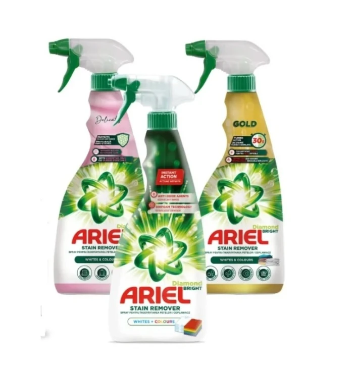 Pachet promo Ariel  spray pete set 3 x 750 ml  white &colors , delicate si gold 